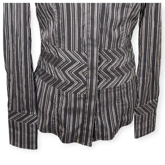 Debbie Shuchat Black White Pinstriped Long Sleeve Button Front French Cuffs Sz 6 - Picture 3 of 16